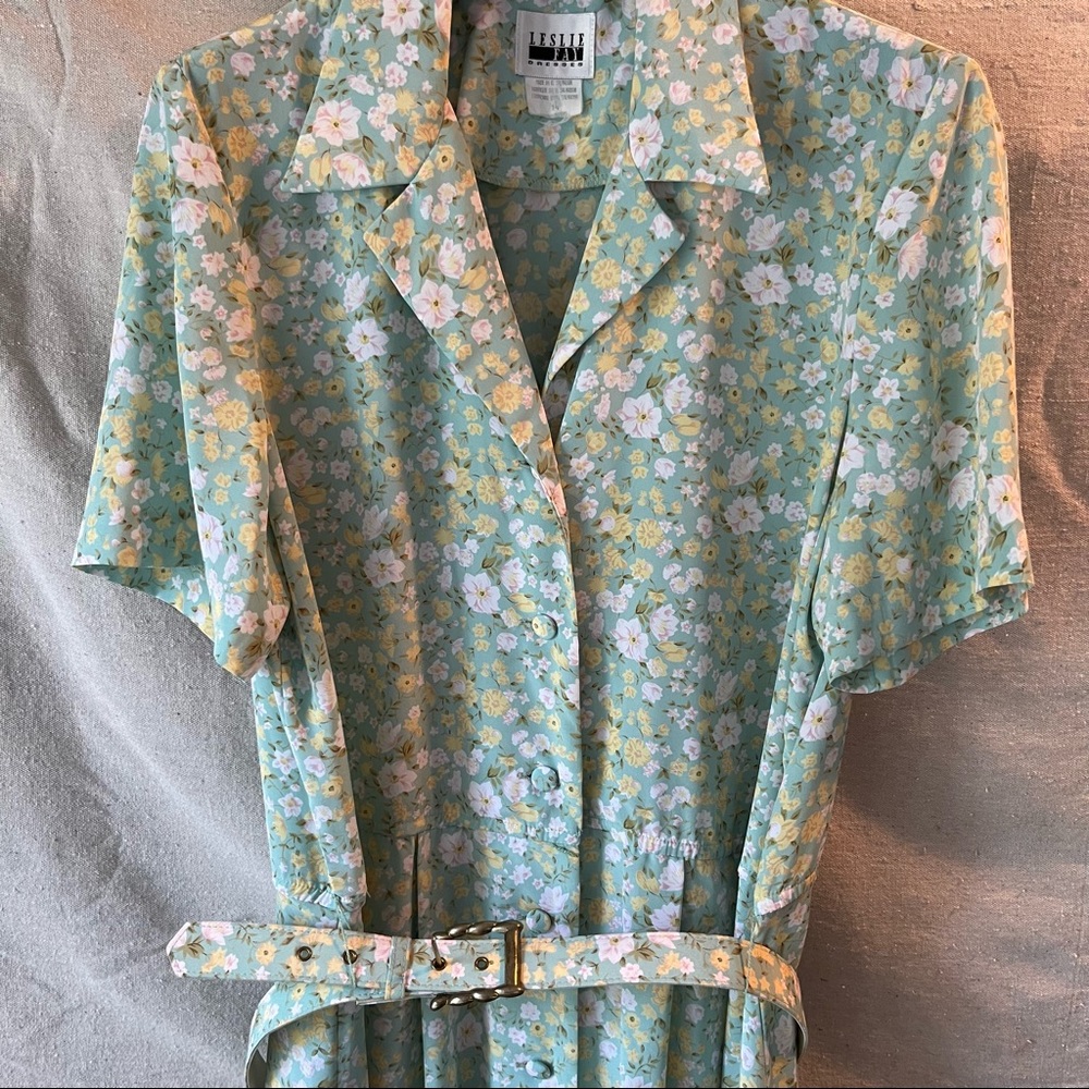 Leslie Fay Robin Egg Blue Ditsy Floral Button Dress